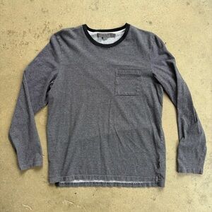 REISS Long Sleeve Striped Shirt Large Pocket T Black and White Made in Turkey